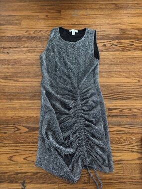 Metallic Charcoal Ruched Sleeveless Dress